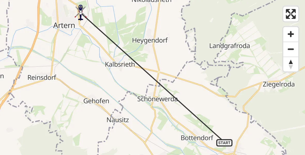 Flugroute Polizeihubschrauber Roßleben-Wiehe - Artern, 21 Oktober 2026, 03:05