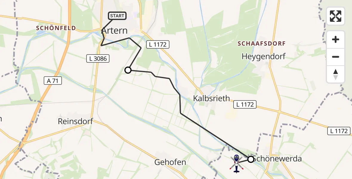 Flugroute Polizeihubschrauber Artern - Roßleben-Wiehe, 21 Oktober 2026, 03:13