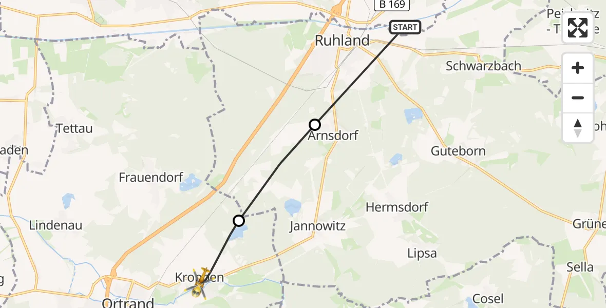 Flugroute Rettungshubschrauber Schwarzheide - Kroppen, 21 Oktober 2026, 05:59