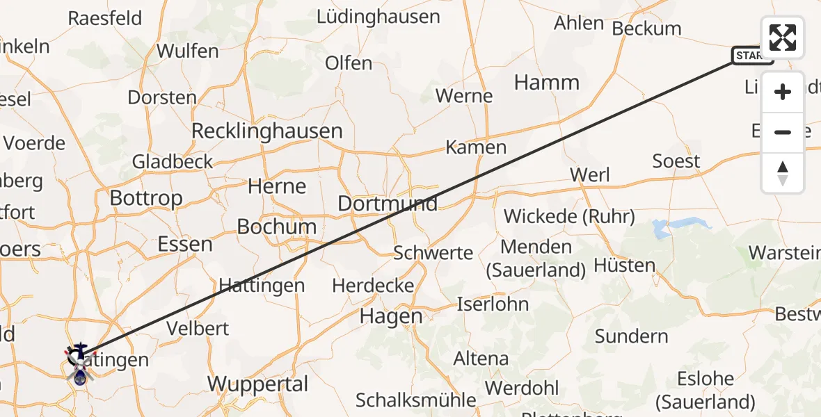 Flugroute Polizeihubschrauber Wadersloh - Düsseldorf Flughafen, 21 Oktober 2026, 06:30