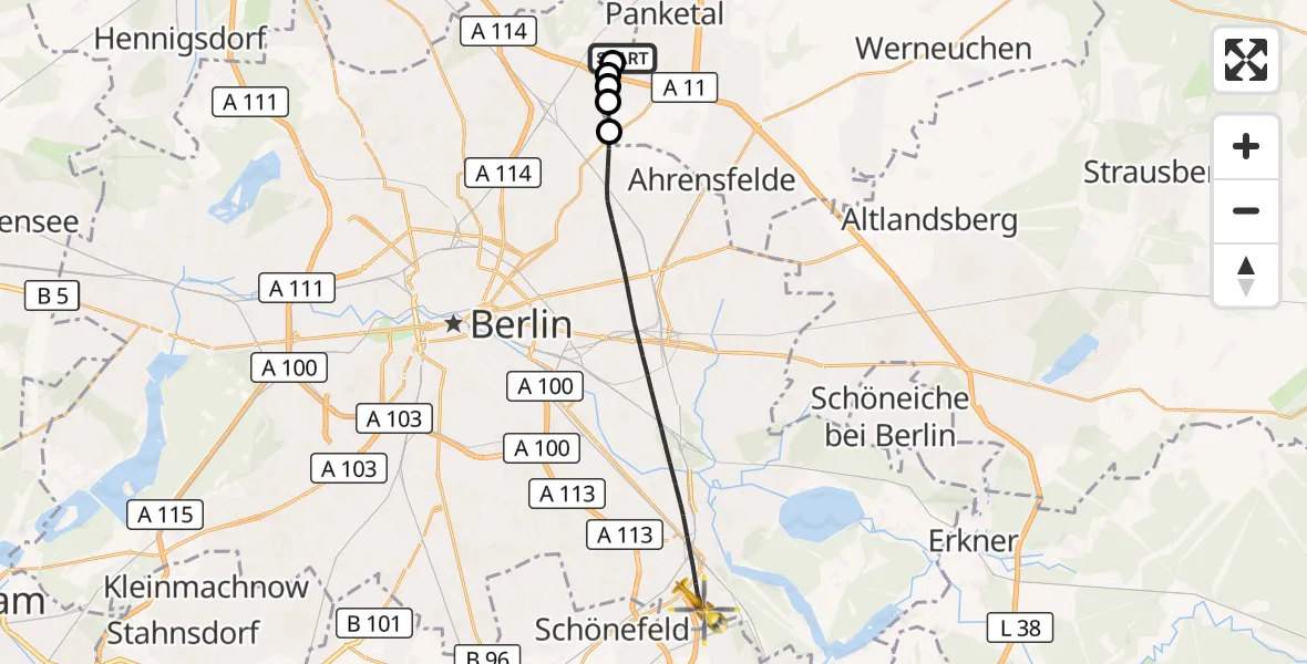 Flugroute Rettungshubschrauber Helios Clinic Berlin-Buch - Berlin, 21 Oktober 2026, 06:35