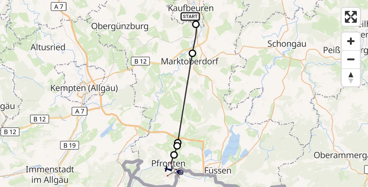 Flugroute Polizeihubschrauber Kaufbeuren - Pfronten, 21 Oktober 2026, 06:48