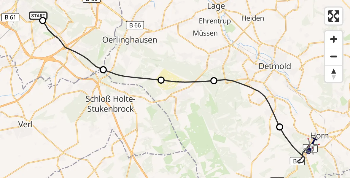 Flugroute Polizeihubschrauber Luftrettungszentrum Bielefeld - Horn-Bad Meinberg, 21 Oktober 2026, 06:48