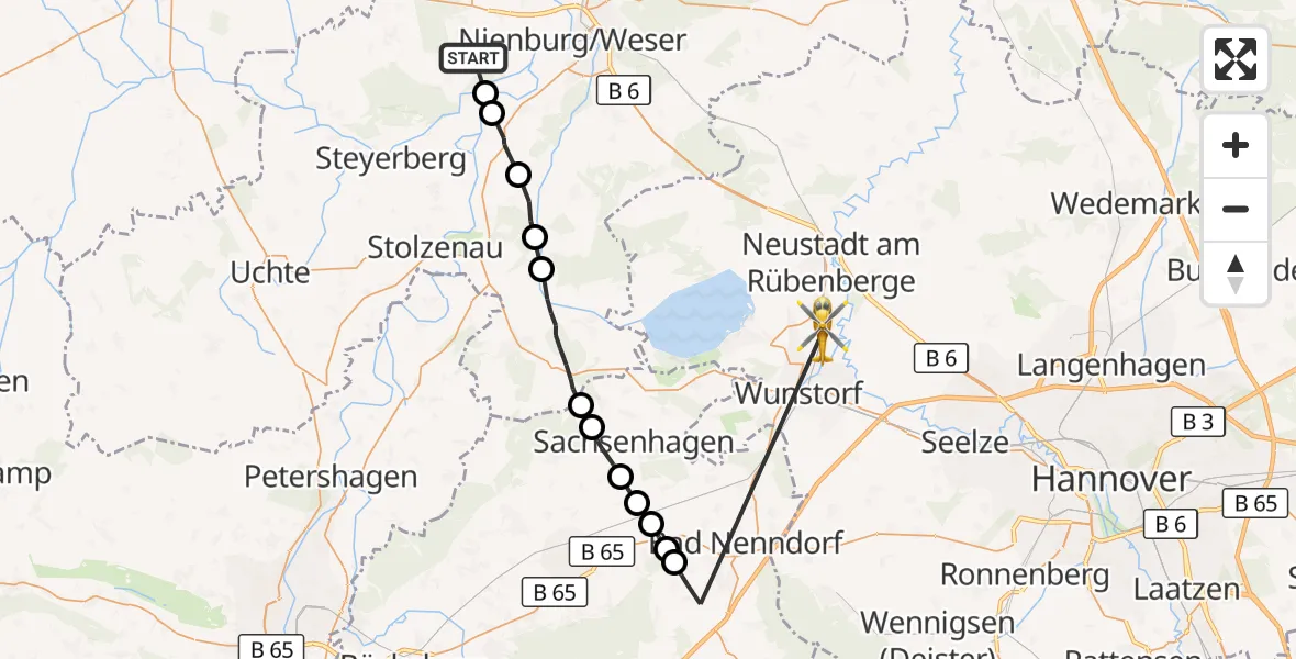 Flugroute Rettungshubschrauber Binnen - Wunstorf, 21 Oktober 2026, 06:53