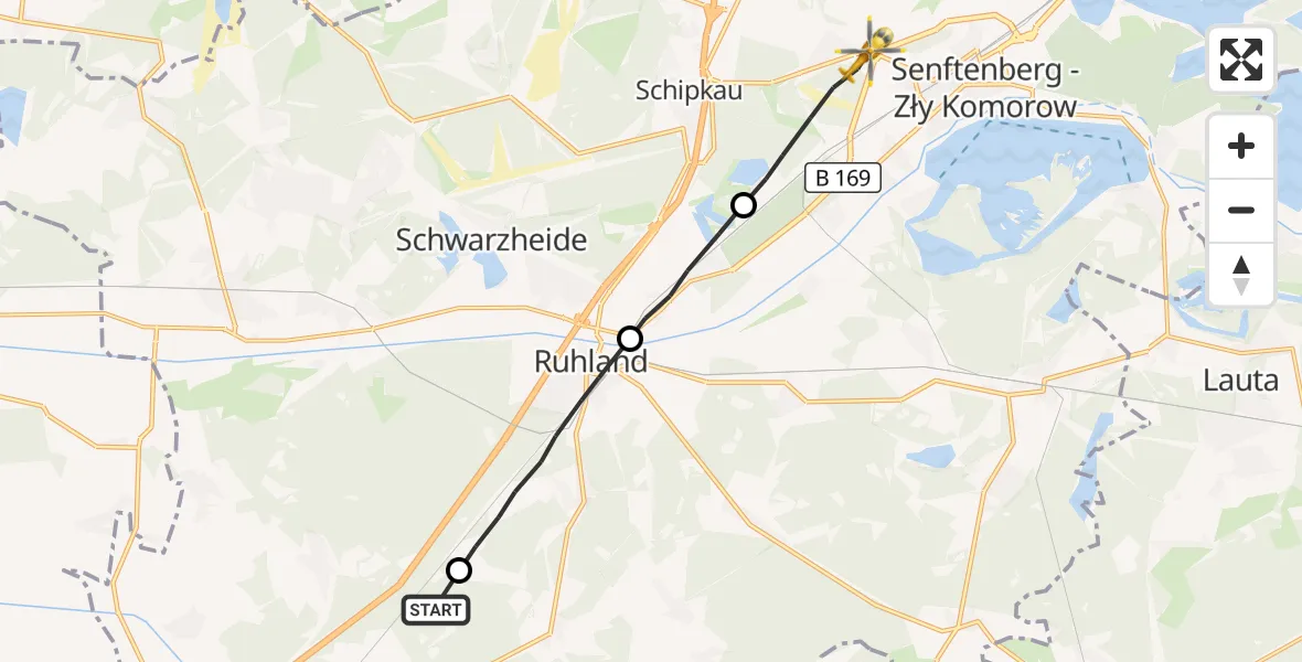 Flugroute Rettungshubschrauber Kroppen - Schipkau, 21 Oktober 2026, 06:58