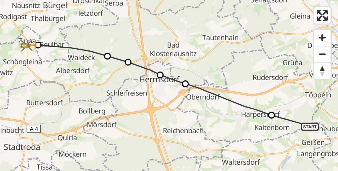 Flugroute Rettungshubschrauber Saara - Schöngleina, 21 Oktober 2026, 07:16