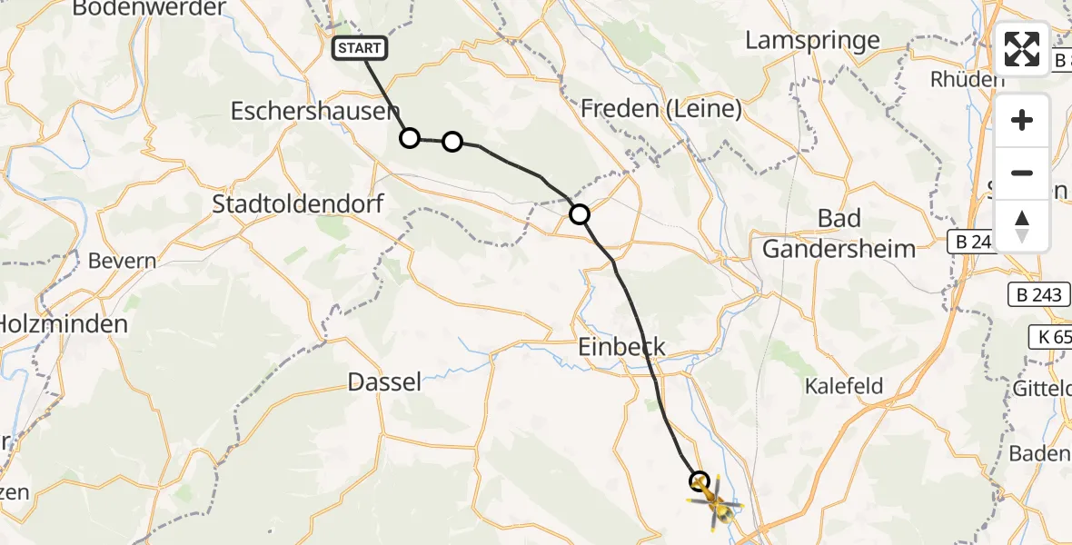 Flugroute Rettungshubschrauber Eschershausen - Northeim, 21 Oktober 2026, 07:16