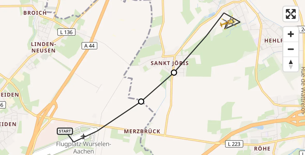 Flugroute Rettungshubschrauber Aachen-Merzbrück Flughafen - Eschweiler, 21 Oktober 2026, 07:31