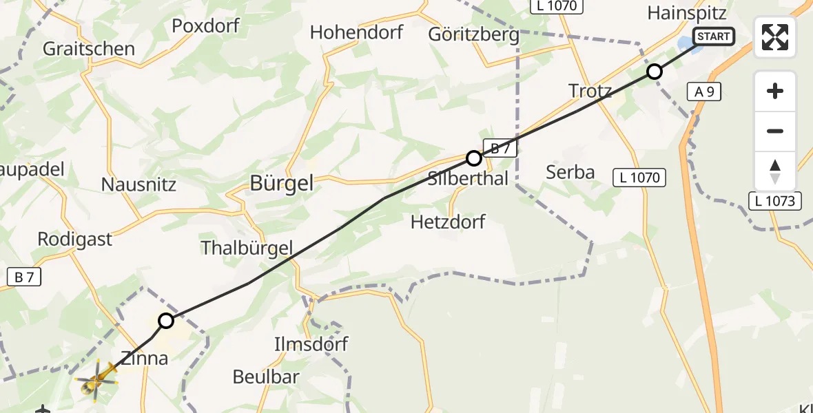 Flugroute Rettungshubschrauber Hainspitz - Schöngleina, 21 Oktober 2026, 07:38