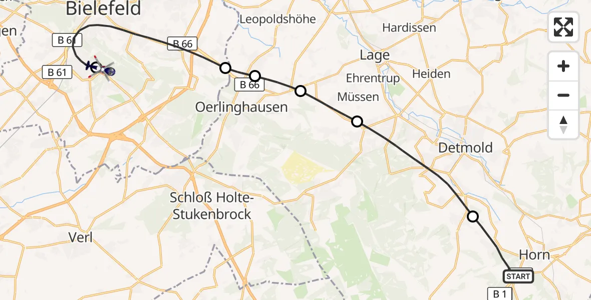 Flugroute Polizeihubschrauber Horn-Bad Meinberg - Luftrettungszentrum Bielefeld, 21 Oktober 2026, 07:44