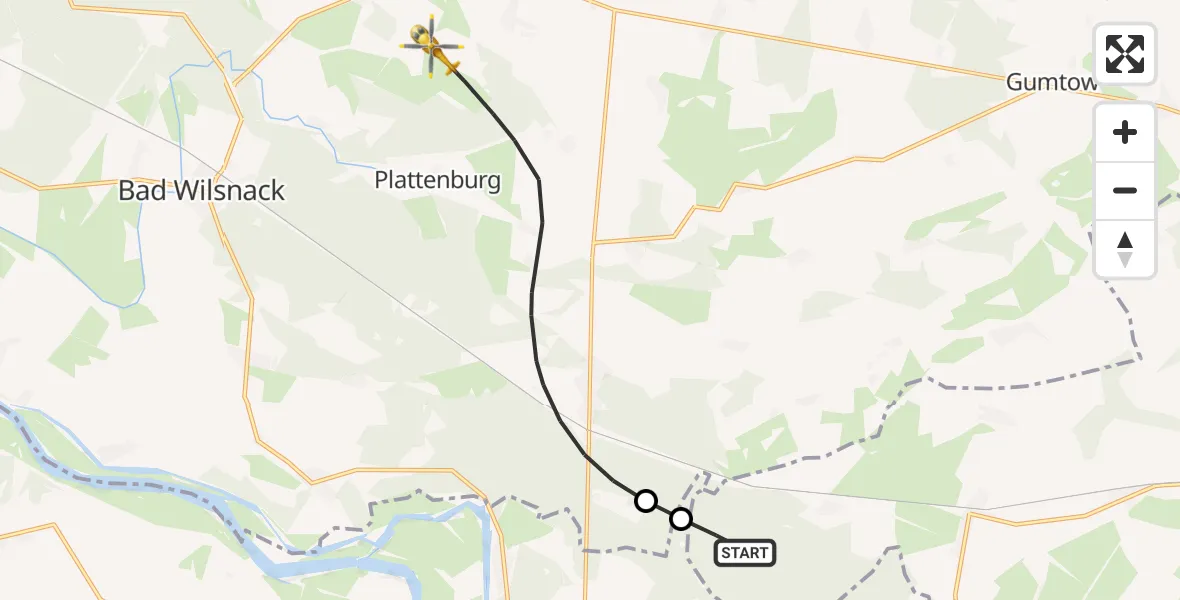 Flugroute Rettungshubschrauber Breddin - Plattenburg, 21 Oktober 2026, 07:54