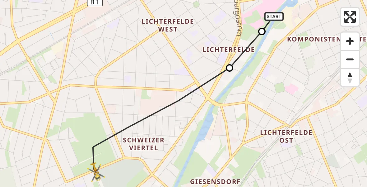 Flugroute Rettungshubschrauber Charité Clinic Benjamin Franklin Campus - Berlin, 21 Oktober 2026, 07:58