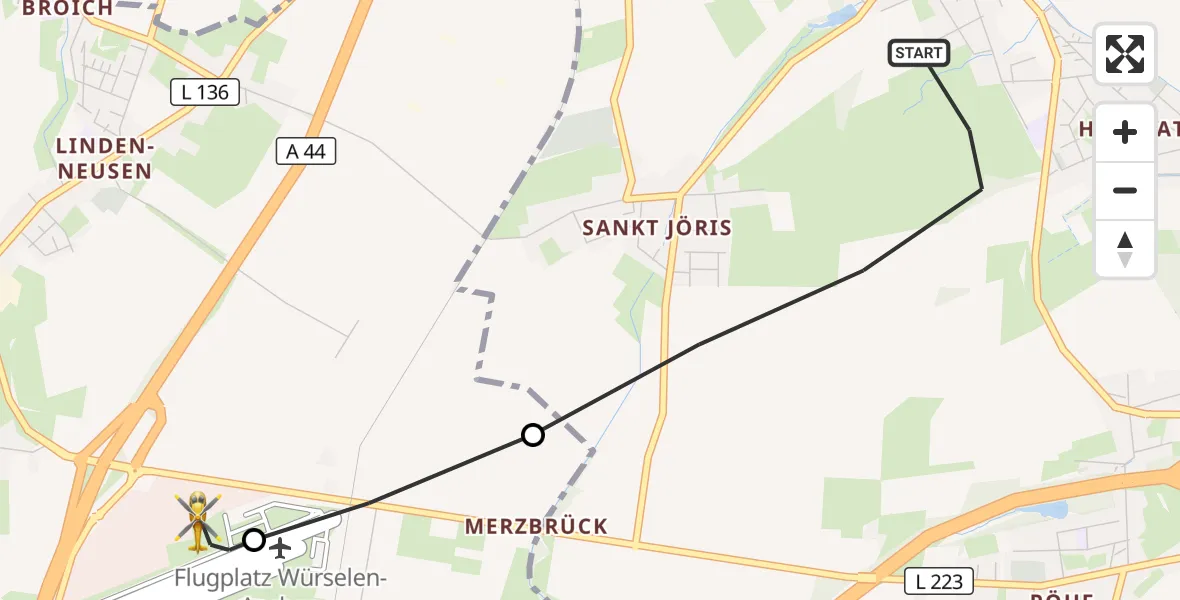Flugroute Rettungshubschrauber Eschweiler - Aachen-Merzbrück Flughafen, 21 Oktober 2026, 08:12