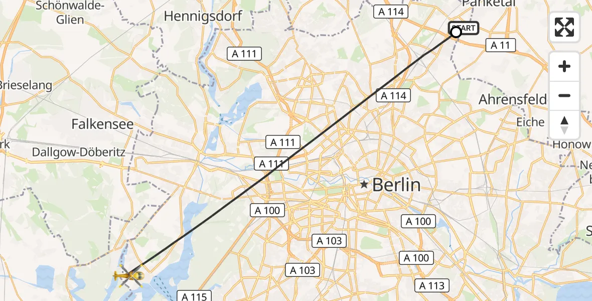 Flugroute Rettungshubschrauber Helios Clinic Berlin-Buch - Berlin, 21 Oktober 2026, 08:20