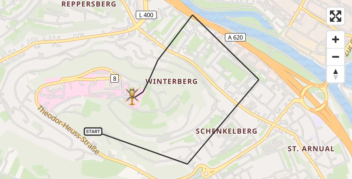 Flugroute Rettungshubschrauber Saarbrücken - Saarbrücken, 21 Oktober 2026, 08:24