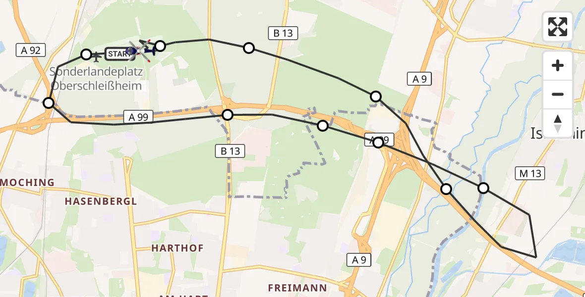 Flugroute Polizeihubschrauber Schleissheim Flugplatz - Oberschleissheim Hubschrauberlandeplatz, 21 Oktober 2026, 08:25
