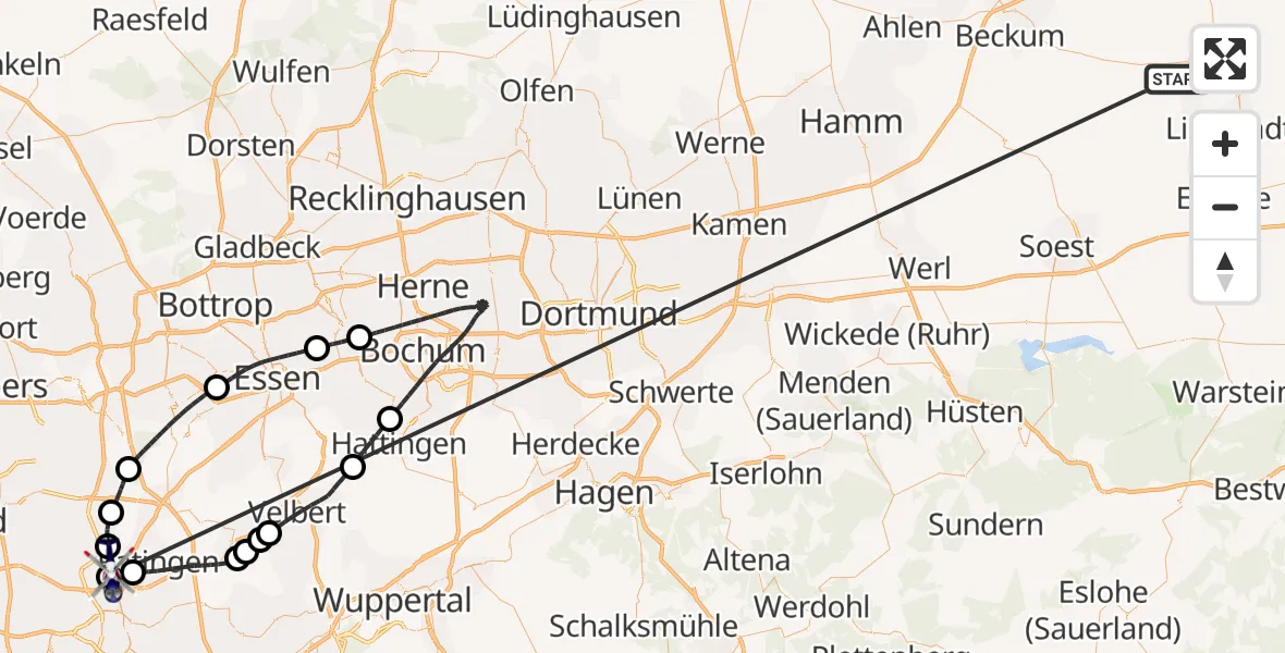 Flugroute Polizeihubschrauber Wadersloh - Düsseldorf Flughafen, 21 Oktober 2026, 08:37