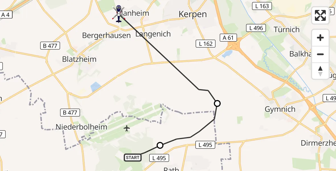 Flugroute Polizeihubschrauber Militärflugplatz Nörvenich - Kerpen, 21 Oktober 2026, 08:55