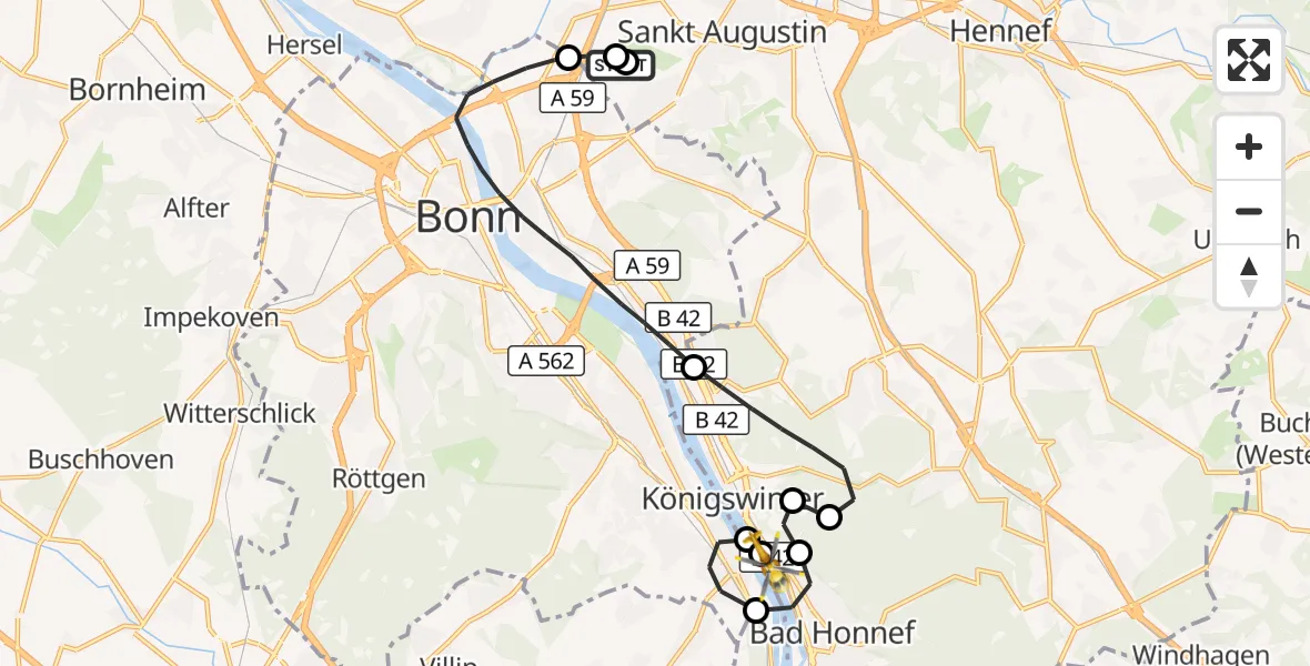 Flugroute Rettungshubschrauber Sankt Augustin - Bad Honnef, 21 Oktober 2026, 08:59