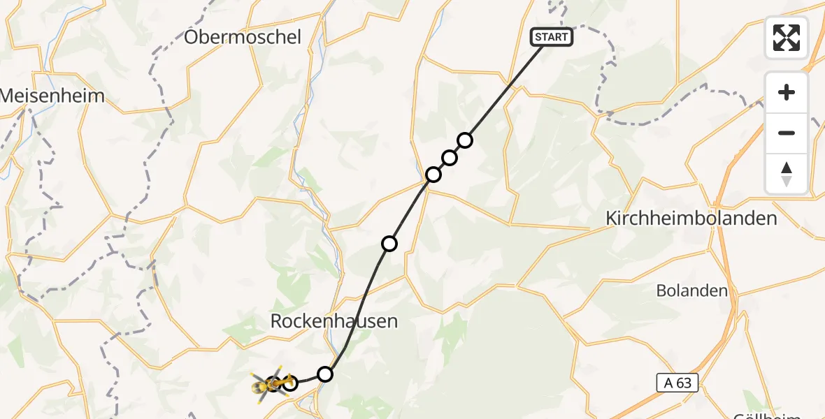 Flugroute Rettungshubschrauber Kriegsfeld - Rockenhausen, 21 Oktober 2026, 09:10