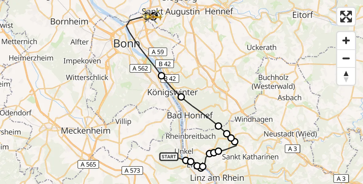 Flugroute Rettungshubschrauber Remagen - Sankt Augustin, 21 Oktober 2026, 09:14
