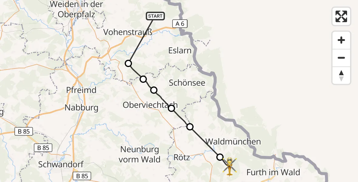 Flugroute Rettungshubschrauber Pleystein - Waldmünchen, 21 Oktober 2026, 09:21