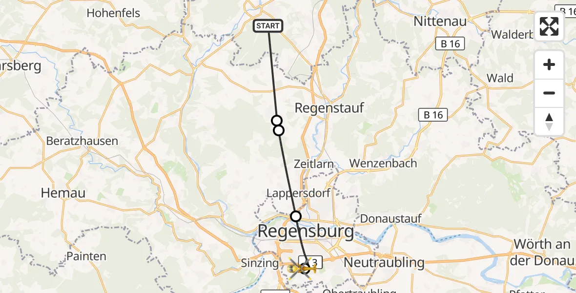 Flugroute Rettungshubschrauber Burglengenfeld - DRF Air Rescue Station Regensburg / Regensburg University Hospital, 21 Oktober 2026, 09:32