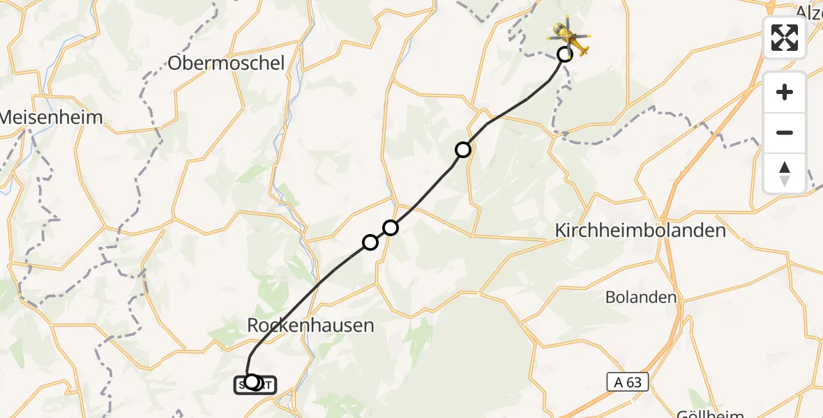 Flugroute Rettungshubschrauber Rockenhausen - Nieder-Wiesen, 21 Oktober 2026, 09:34