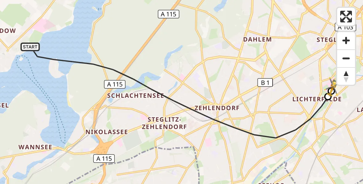 Flugroute Rettungshubschrauber Berlin - Charité Clinic Benjamin Franklin Campus, 21 Oktober 2026, 09:41