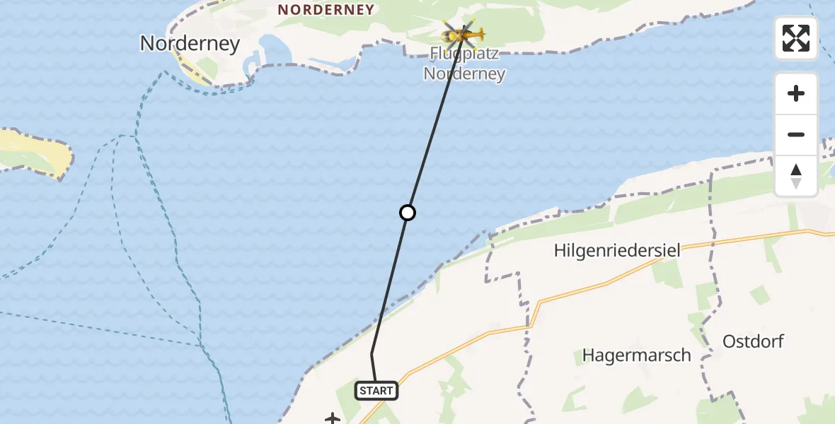 Flugroute Ambulanzhubschrauber Norden - Norderney Flughafen, 21 Oktober 2026, 09:48