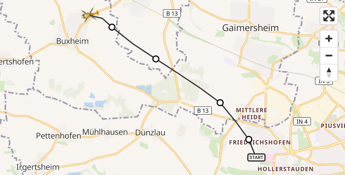 Flugroute Rettungshubschrauber Ingolstadt Hospital - Buxheim, 21 Oktober 2026, 09:54