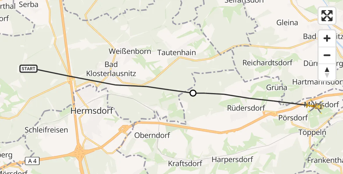 Flugroute Rettungshubschrauber Bad Klosterlausnitz - Kraftsdorf, 21 Oktober 2026, 10:01