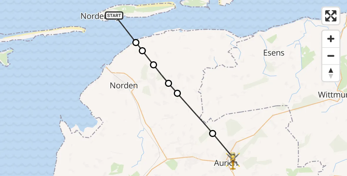 Flugroute Rettungshubschrauber Noordzee - Aurich, 21 Oktober 2026, 10:31
