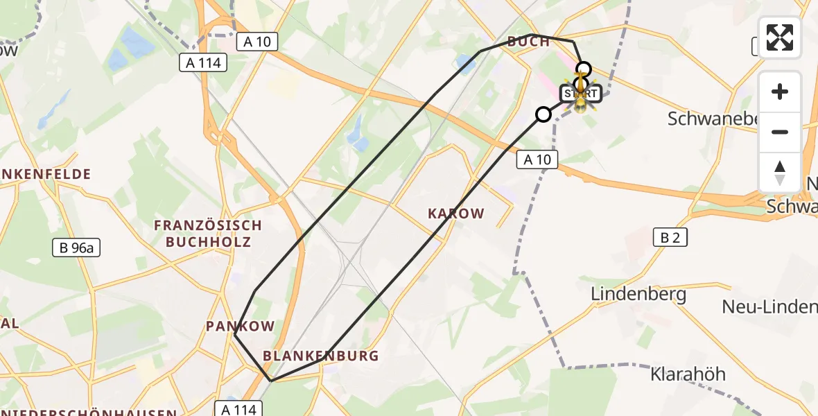 Flugroute Rettungshubschrauber Helios Clinic Berlin-Buch - Helios Clinic Berlin-Buch, 21 Oktober 2026, 10:34