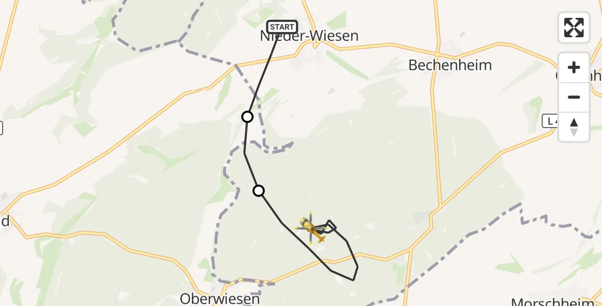 Flugroute Rettungshubschrauber Nieder-Wiesen - Offenheim, 21 Oktober 2026, 11:12