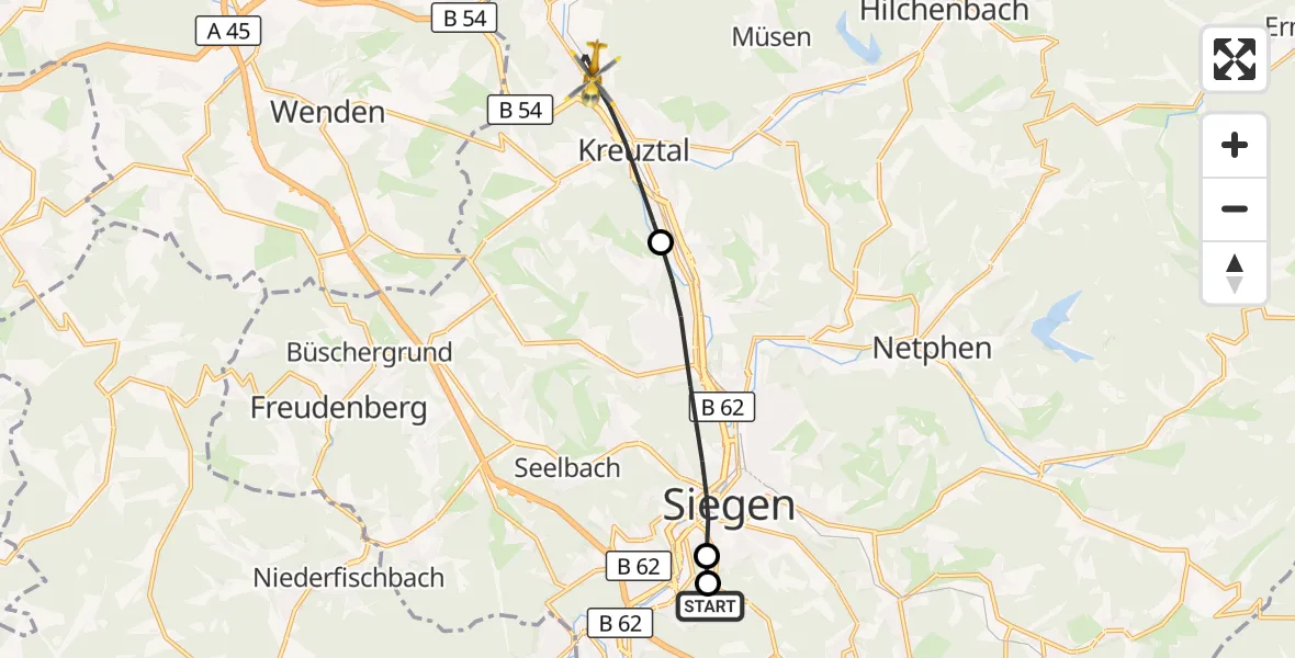 Flugroute Rettungshubschrauber Evangelisches Jung-Stilling Hospital - Kreuztal, 21 Oktober 2026, 11:29