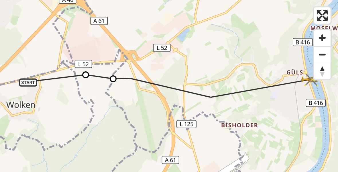 Flugroute Ambulanzhubschrauber Wolken - Koblenz, 21 Oktober 2026, 11:29