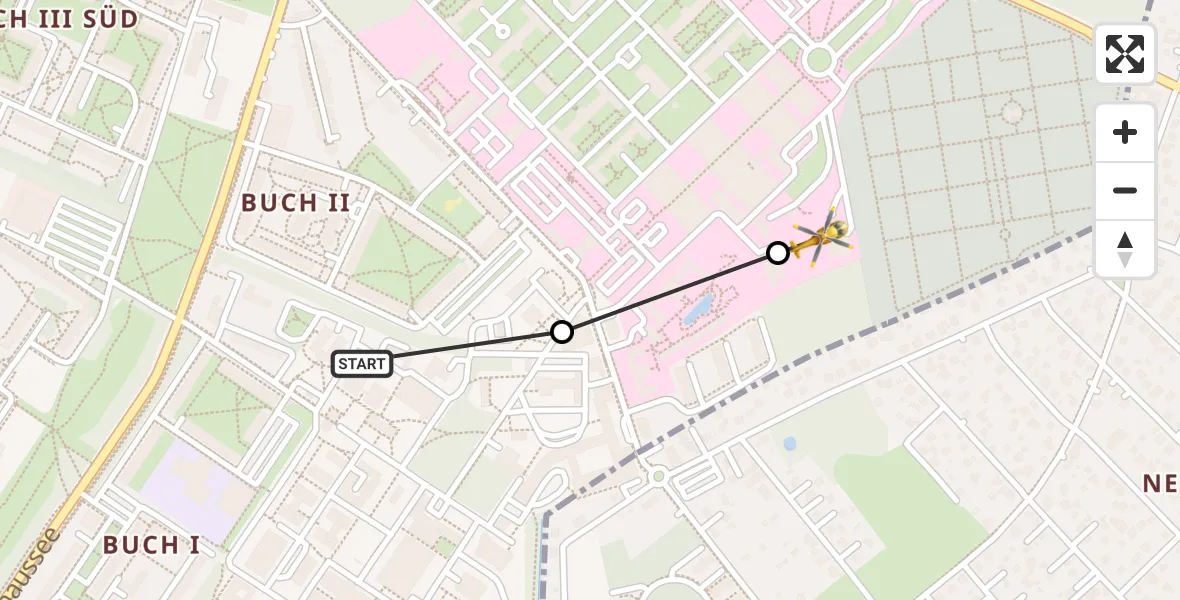 Flugroute Rettungshubschrauber Berlin - Helios Clinic Berlin-Buch, 21 Oktober 2026, 11:36