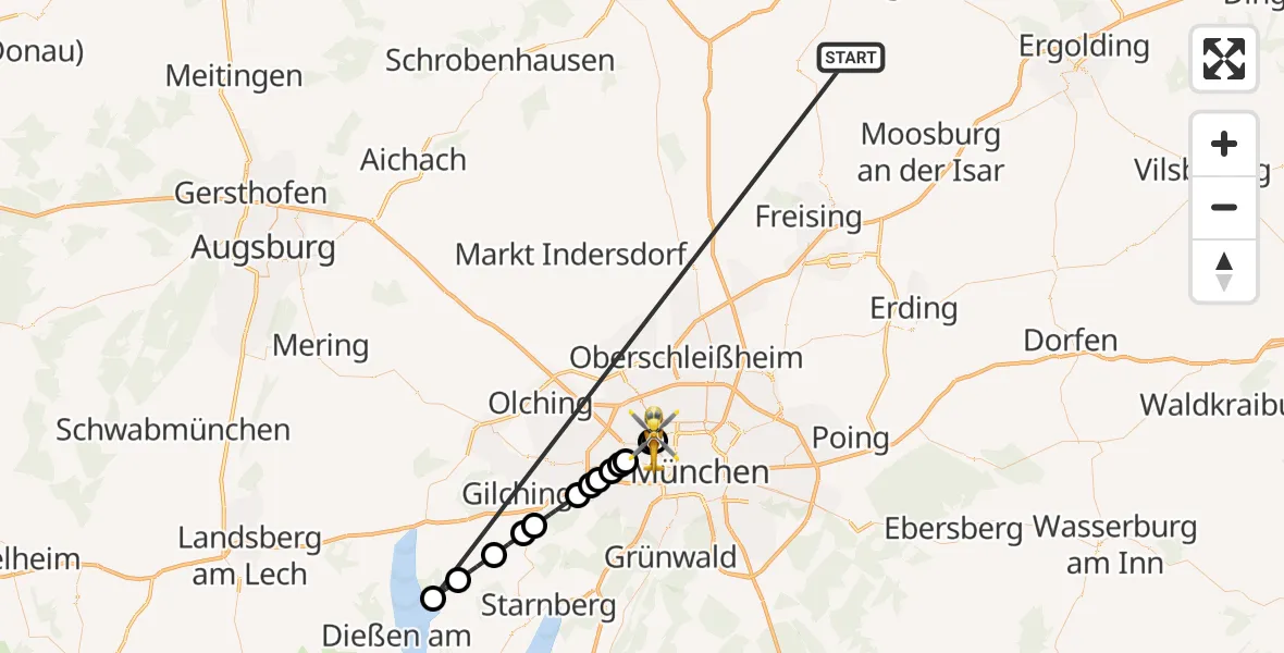 Flugroute Rettungshubschrauber Rudelzhausen - Dritter Orden University Hospital, 21 Oktober 2026, 11:37