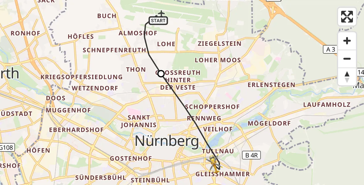 Flugroute Ambulanzhubschrauber Flughafen Nuremberg - Nürnberg, 21 Oktober 2026, 11:56