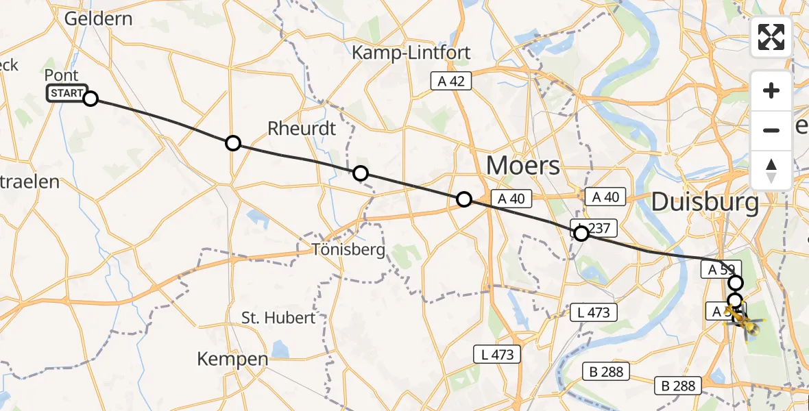 Flugroute Rettungshubschrauber Geldern - Duisburg Air Rescue Hubschrauberlandeplatz (Christoph 9), 21 Oktober 2026, 11:56