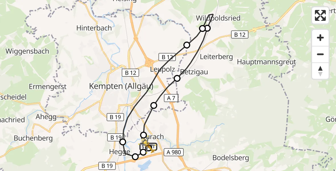 Flugroute Rettungshubschrauber Kempten-Durach Flugplatz - Kempten-Durach Flugplatz, 21 Oktober 2026, 12:28