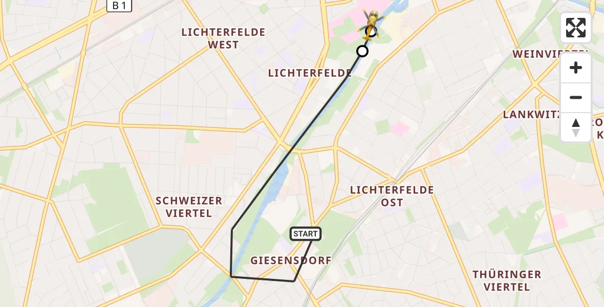 Flugroute Rettungshubschrauber Berlin - Charité Clinic Benjamin Franklin Campus, 21 Oktober 2026, 12:28