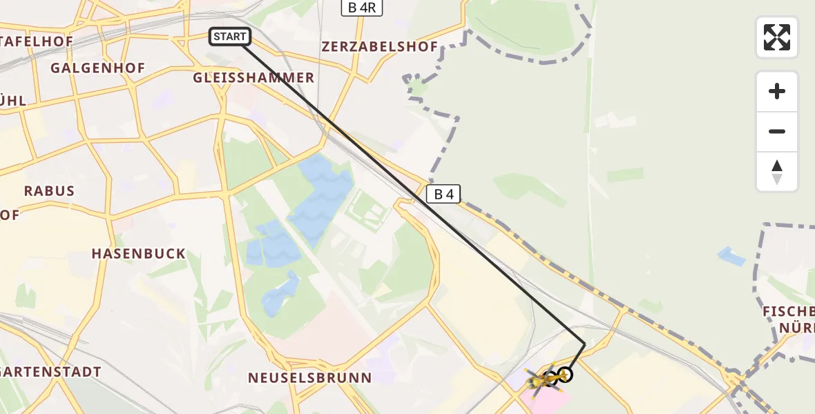 Flugroute Ambulanzhubschrauber Nürnberg - Nürnberg South Hospital, 21 Oktober 2026, 12:33