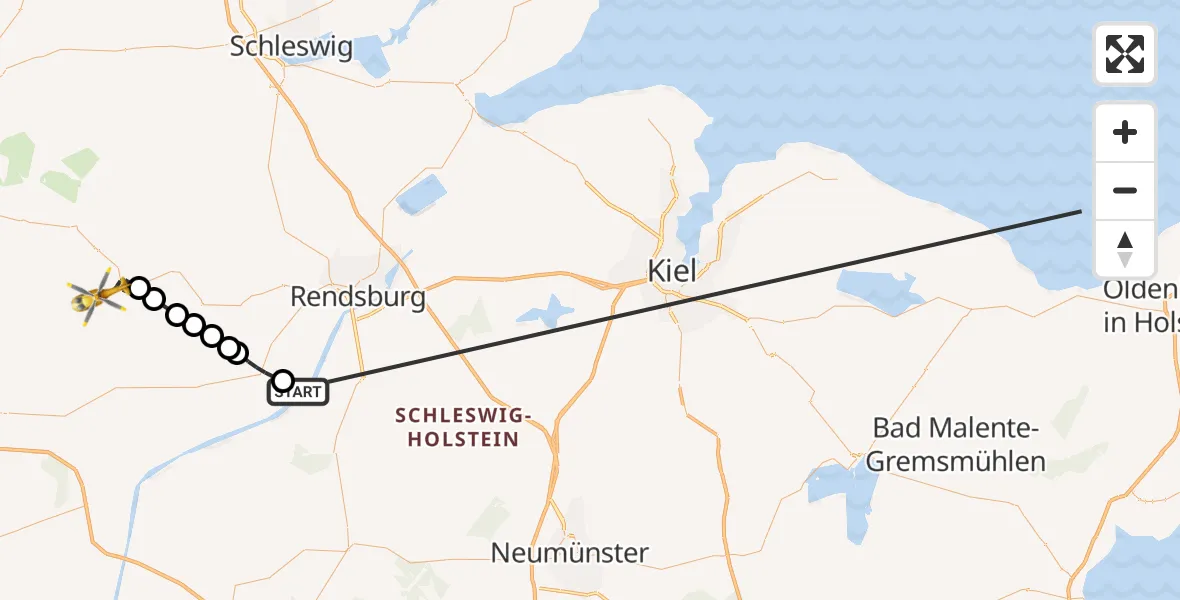 Flugroute Ambulanzhubschrauber Hörsten - Erfde, 21 Oktober 2026, 12:43