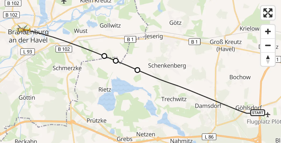 Flugroute Rettungshubschrauber Kloster Lehnin - Brandenburg an der Havel, 21 Oktober 2026, 12:49