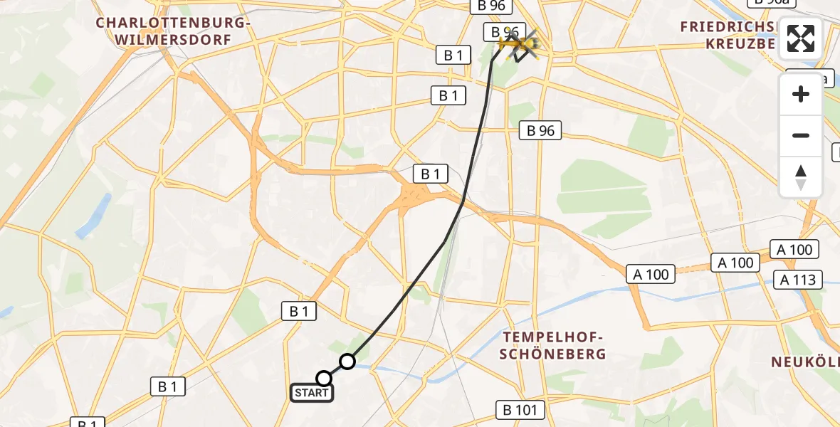 Flugroute Rettungshubschrauber Charité Clinic Benjamin Franklin Campus - Berlin, 21 Oktober 2026, 13:03