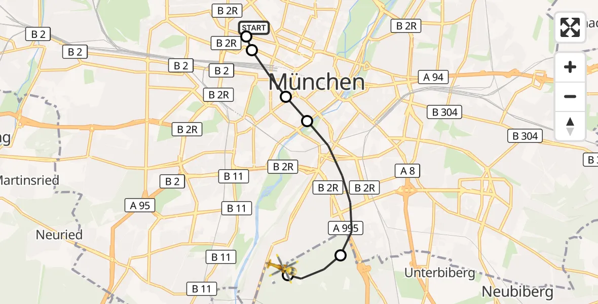 Flugroute Rettungshubschrauber Deutsches Herzzentrum München - ADAC Air Rescue Center Hubschrauberlandeplatz (Christoph 1), 21 Oktober 2026, 13:10