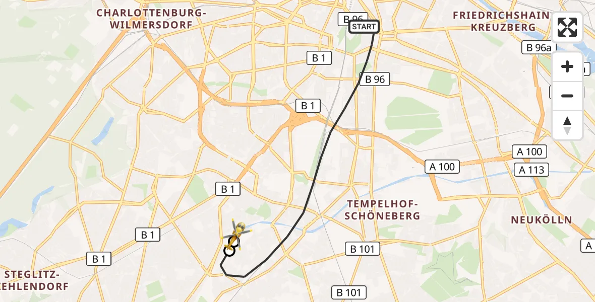 Flugroute Rettungshubschrauber Berlin - Charité Clinic Benjamin Franklin Campus, 21 Oktober 2026, 13:15