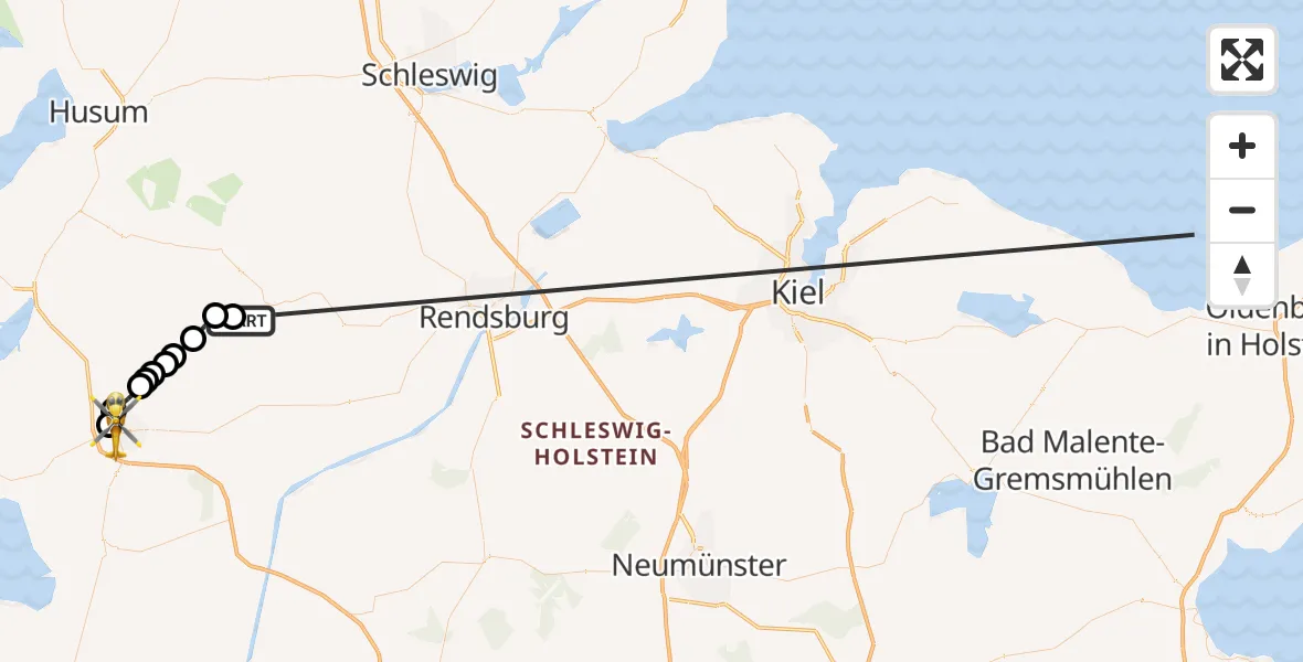 Flugroute Ambulanzhubschrauber Erfde - Heide, 21 Oktober 2026, 13:19